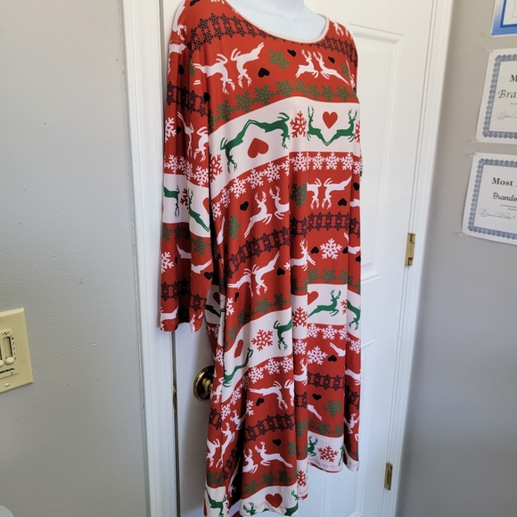 Yelete Women's Faire Isle Print Reindeer Holiday Microfiber Tunic Top Dress 3XL - Picture 3 of 10
